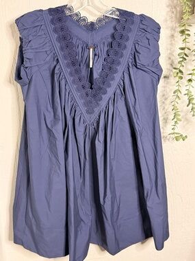 Free People Lavender Blue Mini Dress with Lace V-Neck